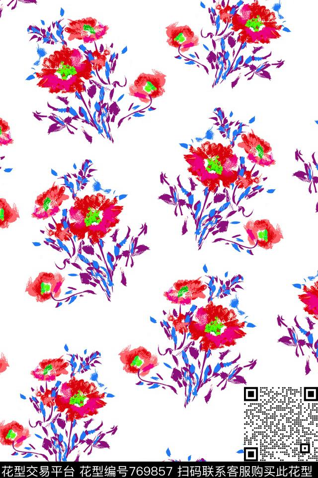 花卉大花花朵传统印花华亿平台下载（图片编号: 769857） - 瓦栏（Walan）