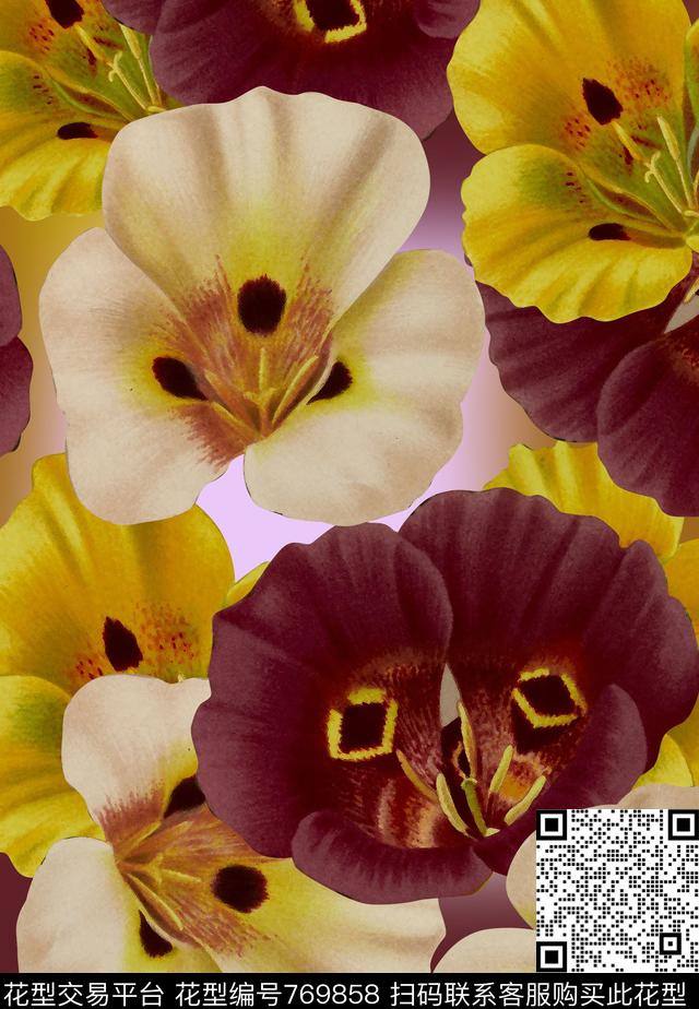 丝巾女装家纺时尚花卉数码印花华亿平台下载（图片编号: 769858） - 瓦栏（Walan）