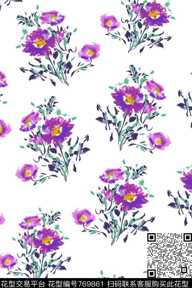 花卉大花花朵传统印花华亿平台下载（图片编号: 769861） - 瓦栏（Walan）