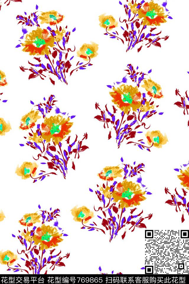 花卉大花花朵传统印花华亿平台下载（图片编号: 769865） - 瓦栏（Walan）