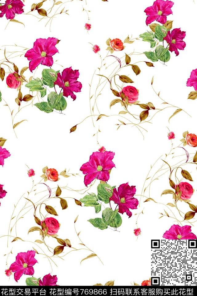 花卉大花花朵数码印花华亿平台下载（图片编号: 769866） - 瓦栏（Walan）