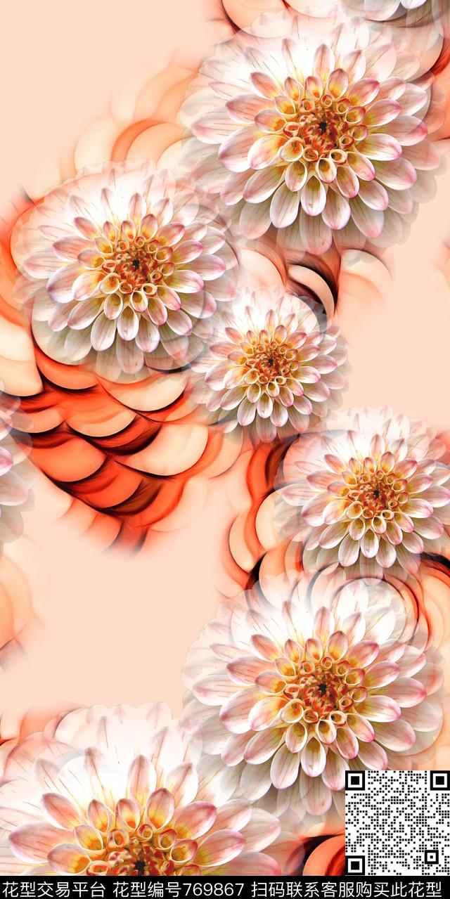 抽象螺旋雏菊数码印花华亿平台下载（图片编号: 769867） - 瓦栏（Walan）
