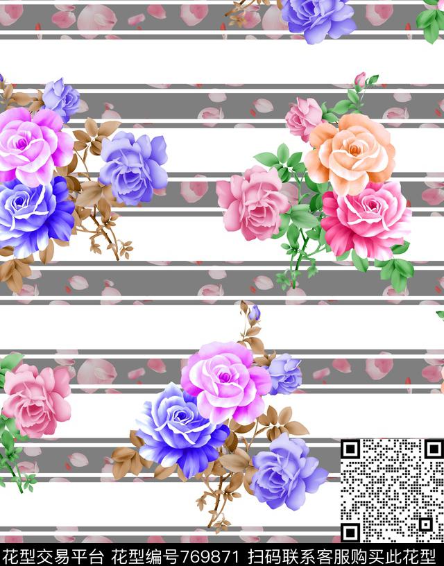 玫瑰花朵花卉数码印花华亿平台下载（图片编号: 769871） - 瓦栏（Walan）