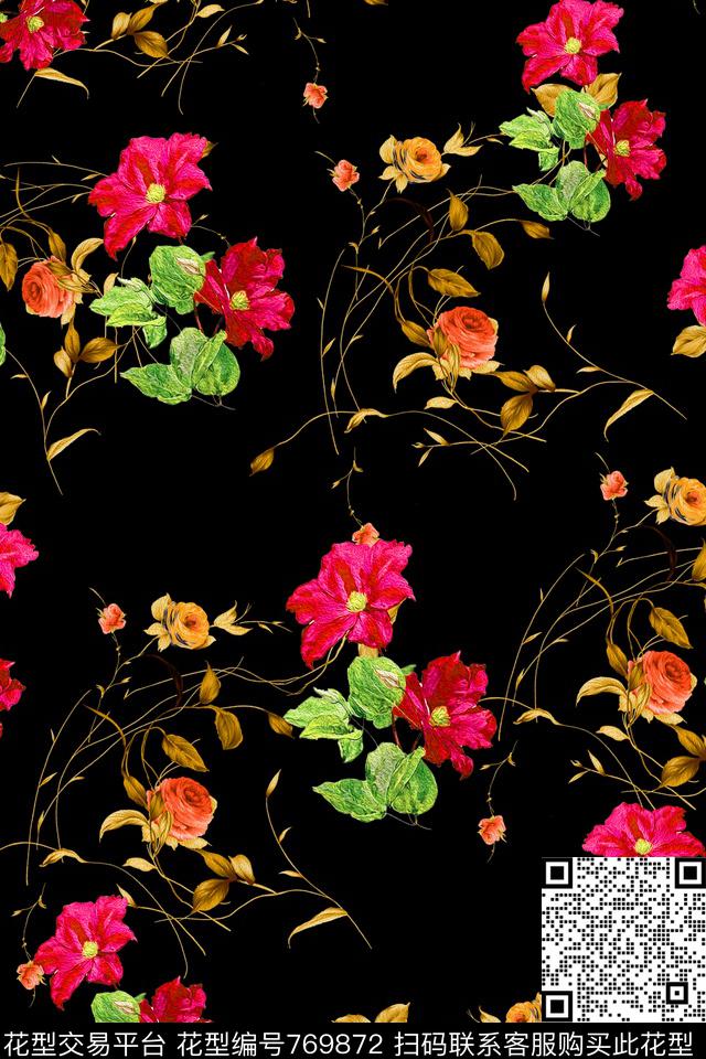 花卉大花花朵数码印花华亿平台下载（图片编号: 769872） - 瓦栏（Walan）
