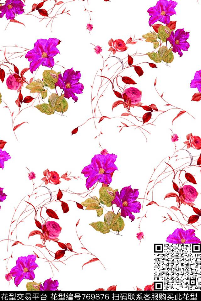 花卉大花花朵数码印花华亿平台下载（图片编号: 769876） - 瓦栏（Walan）