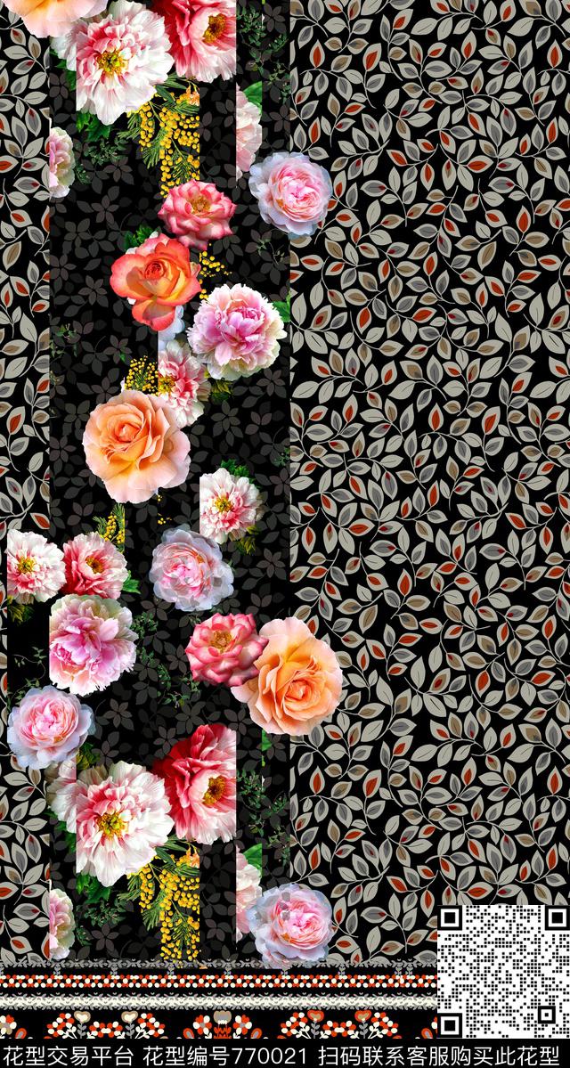 抽象花卉几何数码印花华亿平台下载（图片编号: 770021） - 瓦栏（Walan）