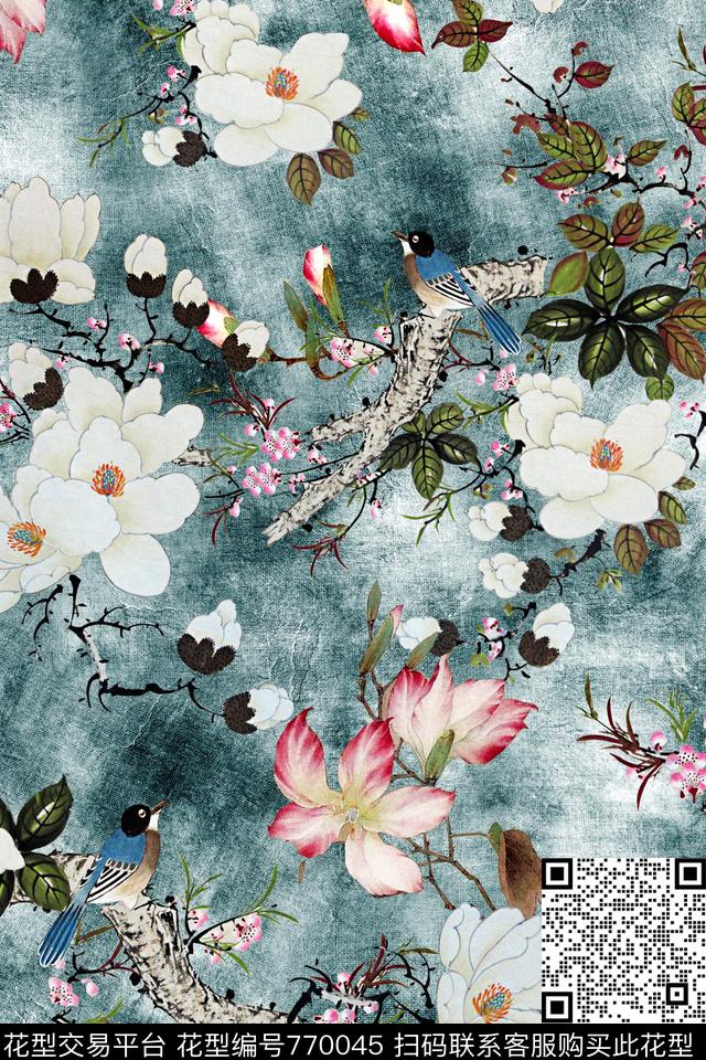 花卉国画中国风数码印花华亿平台下载（图片编号: 770045） - 瓦栏（Walan）