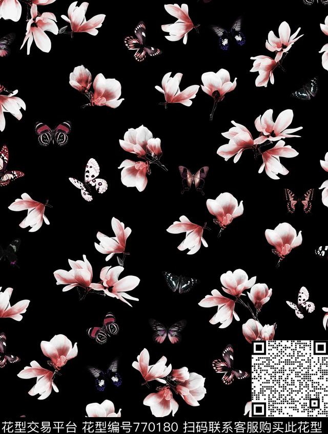 大牌花朵蝴蝶数码印花华亿平台下载（图片编号: 770180） - 瓦栏（Walan）