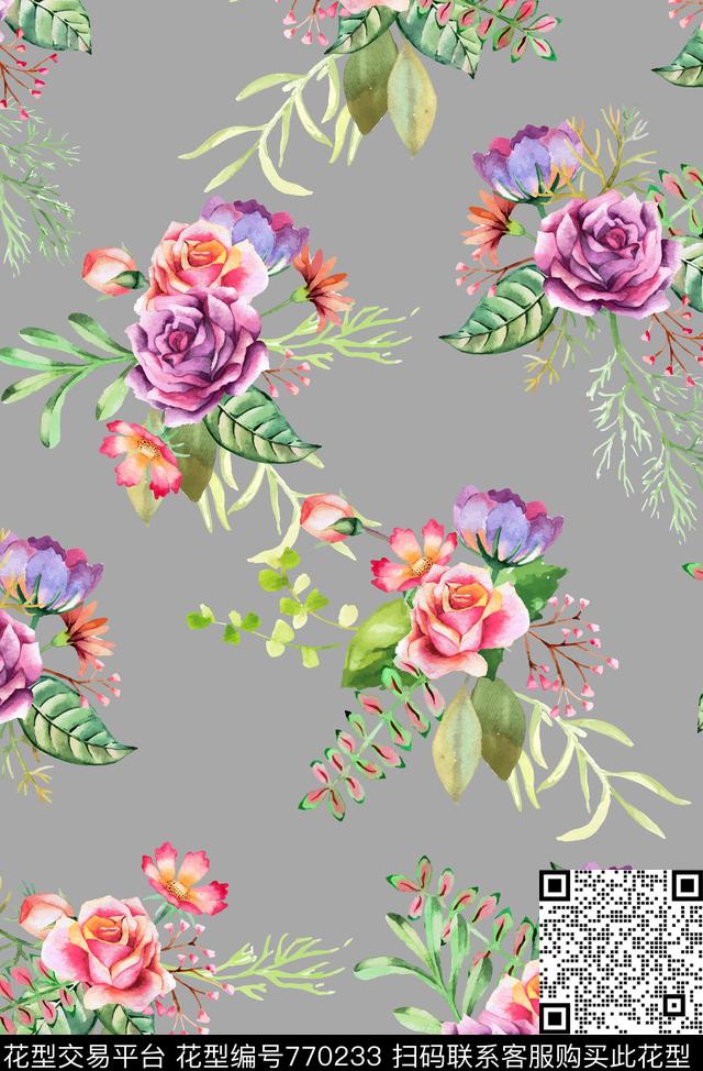 彩底花卉水彩花卉手绘花卉数码印花华亿平台下载（图片编号: 770233） - 瓦栏（Walan）