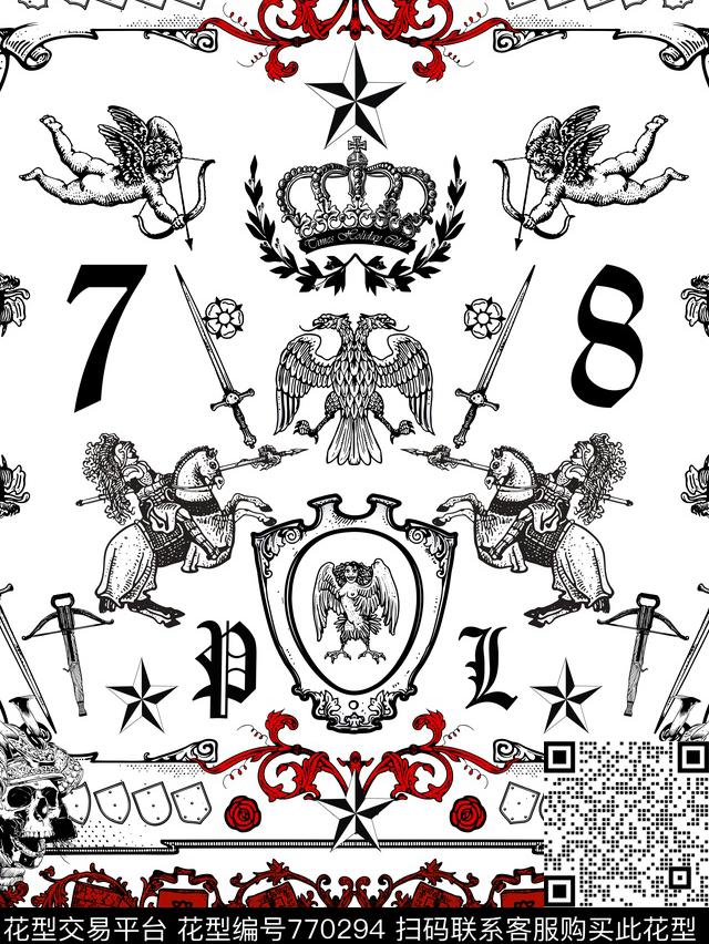 大牌复古黑白数码印花华亿平台下载（图片编号: 770294） - 瓦栏（Walan）