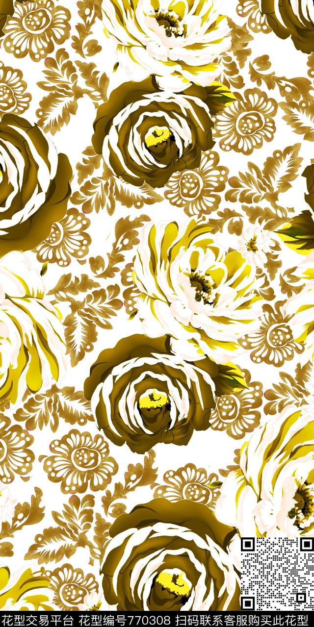 满版花乱花传统印花花卉传统印花华亿平台下载（图片编号: 770308） - 瓦栏（Walan）