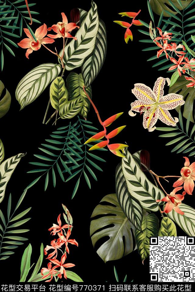 棕榈叶热带时尚数码印花华亿平台下载（图片编号: 770371） - 瓦栏（Walan）