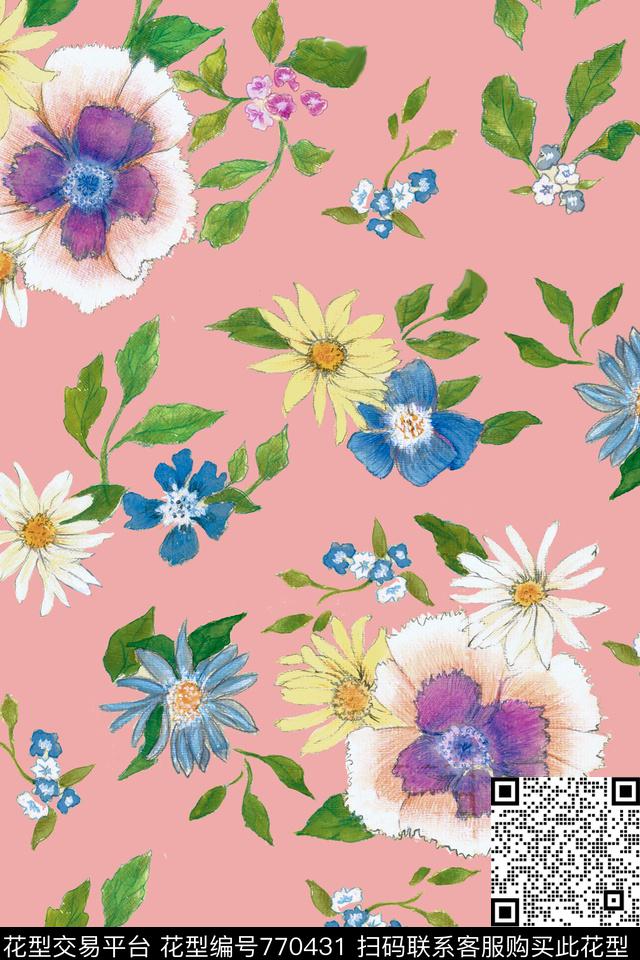 花卉花朵数码印花华亿平台下载（图片编号: 770431） - 瓦栏（Walan）