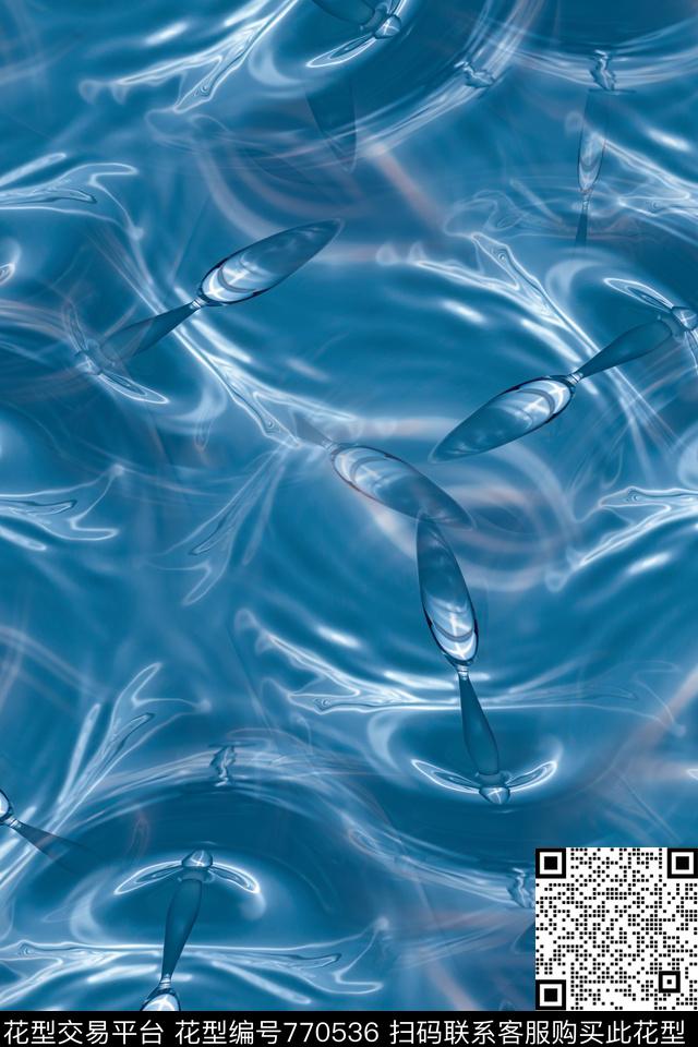 海波涟漪蓝色数码印花华亿平台下载（图片编号: 770536） - 瓦栏（Walan）