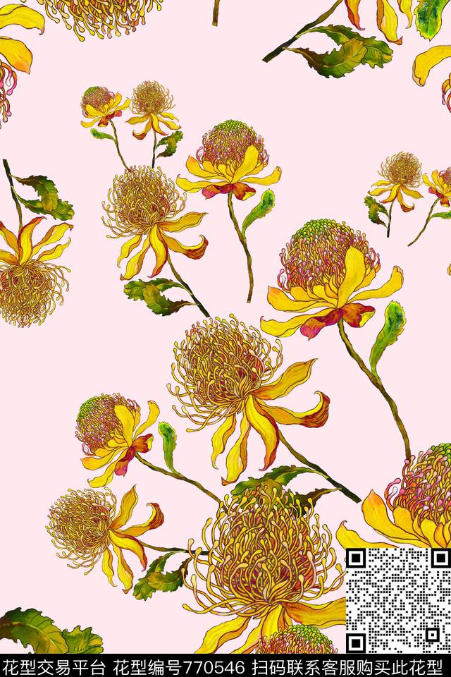 女装花鸟植物水彩水粉数码印花华亿平台下载（图片编号: 770546） - 瓦栏（Walan）