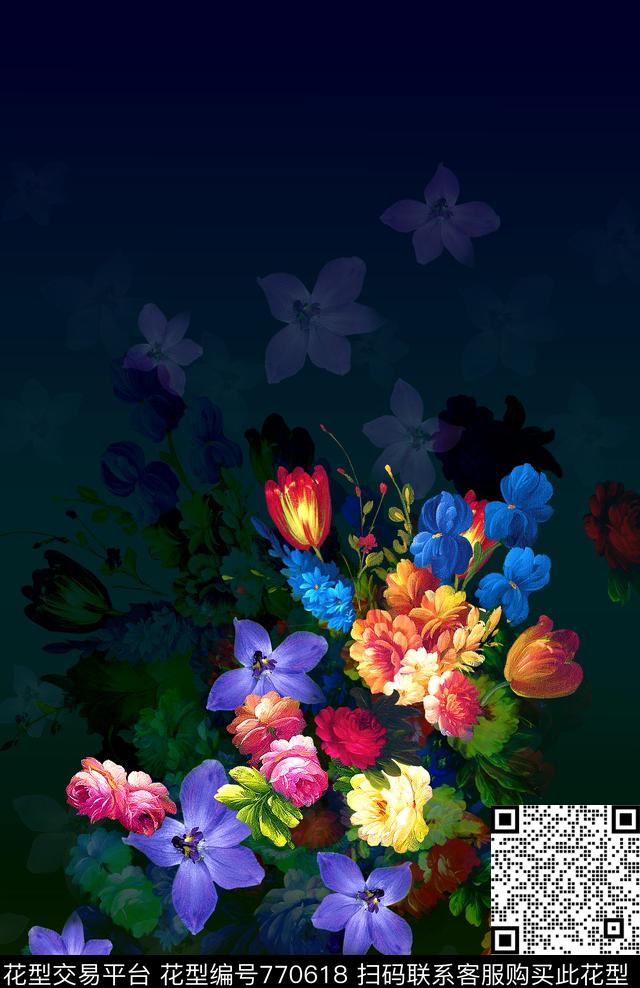 花卉定位花女装数码印花华亿平台下载（图片编号: 770618） - 瓦栏（Walan）