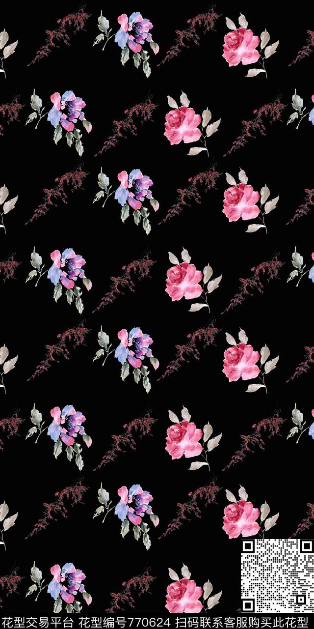 花卉清新浪漫数码印花华亿平台下载（图片编号: 770624） - 瓦栏（Walan）