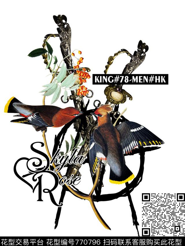 抽象潮牌小鸟数码印花华亿平台下载（图片编号: 770796） - 瓦栏（Walan）