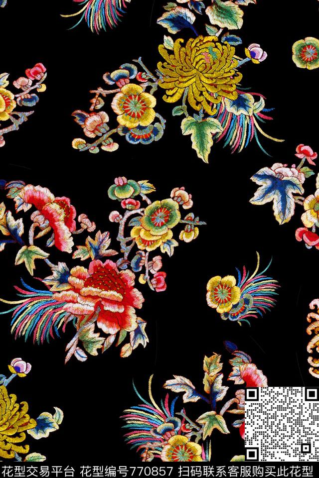花卉绣花刺绣数码印花华亿平台下载（图片编号: 770857） - 瓦栏（Walan）