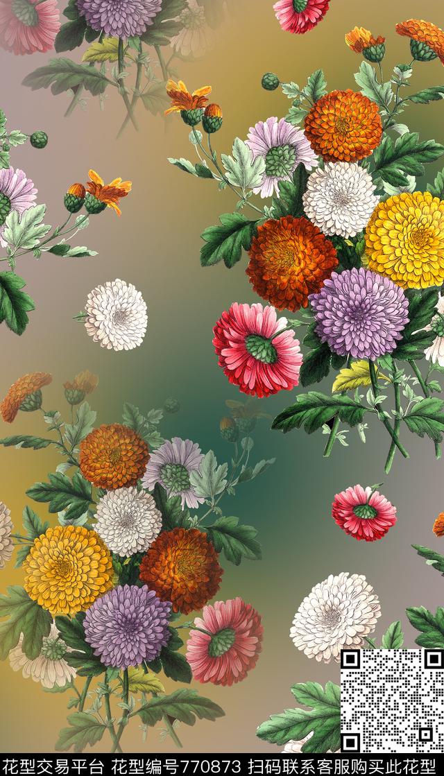 花卉晕染真花数码印花华亿平台下载（图片编号: 770873） - 瓦栏（Walan）