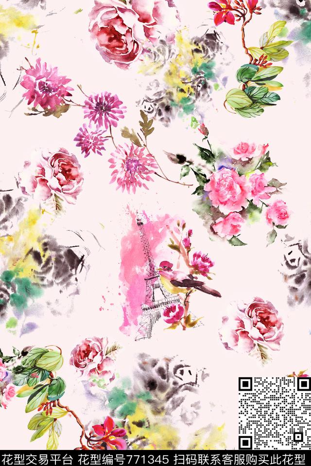 手绘水墨中国风数码印花华亿平台下载（图片编号: 771345） - 瓦栏（Walan）