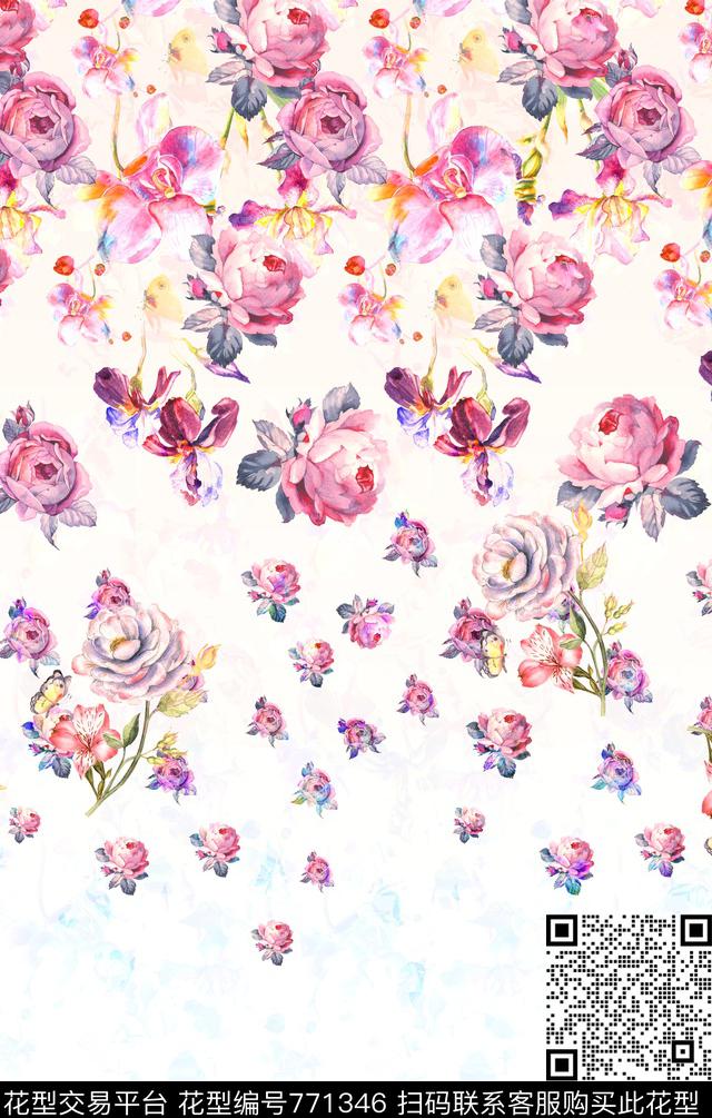 手绘童装玫瑰数码印花华亿平台下载（图片编号: 771346） - 瓦栏（Walan）