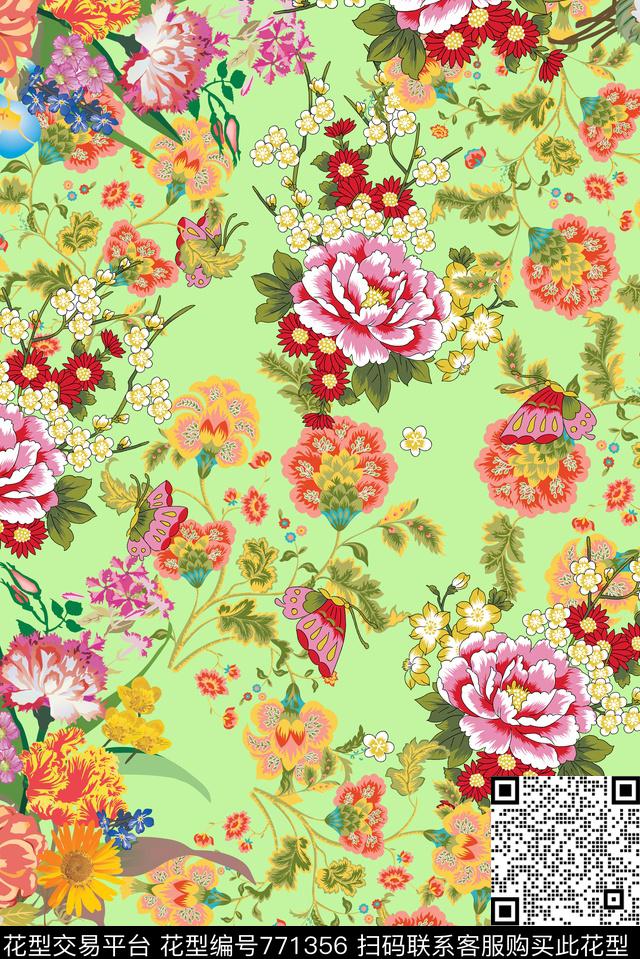 大花花朵乱花数码印花华亿平台下载（图片编号: 771356） - 瓦栏（Walan）