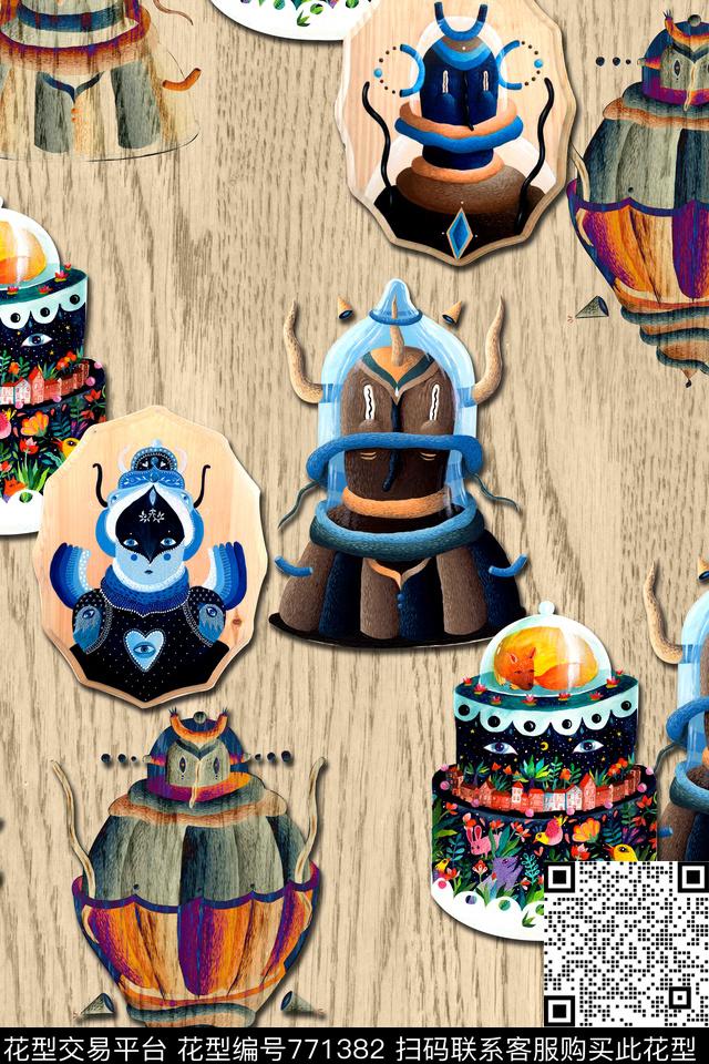 休闲风几何人物数码印花华亿平台下载（图片编号: 771382） - 瓦栏（Walan）