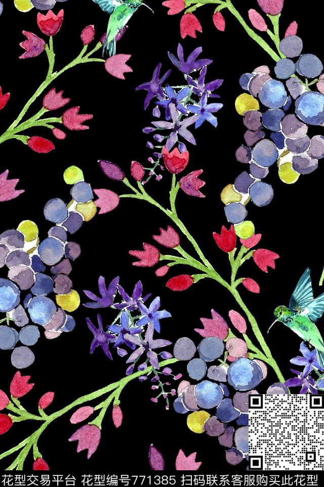 时尚手绘水彩数码印花华亿平台下载（图片编号: 771385） - 瓦栏（Walan）