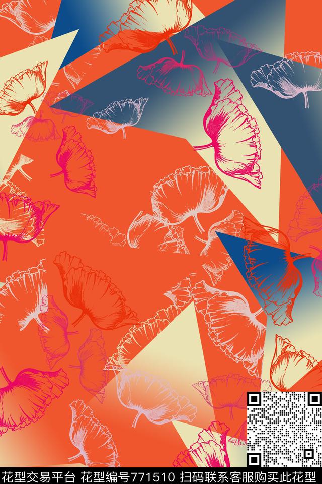 流行色组合风格化花卉几何图案传统印花华亿平台下载（图片编号: 771510） - 瓦栏（Walan）
