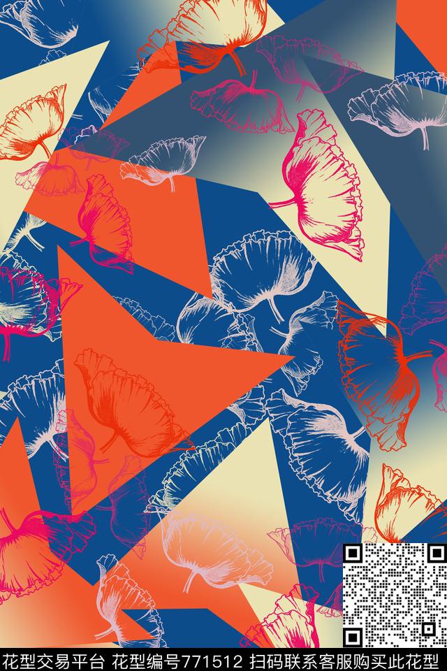 流行色组合风格化花卉几何图案传统印花华亿平台下载（图片编号: 771512） - 瓦栏（Walan）