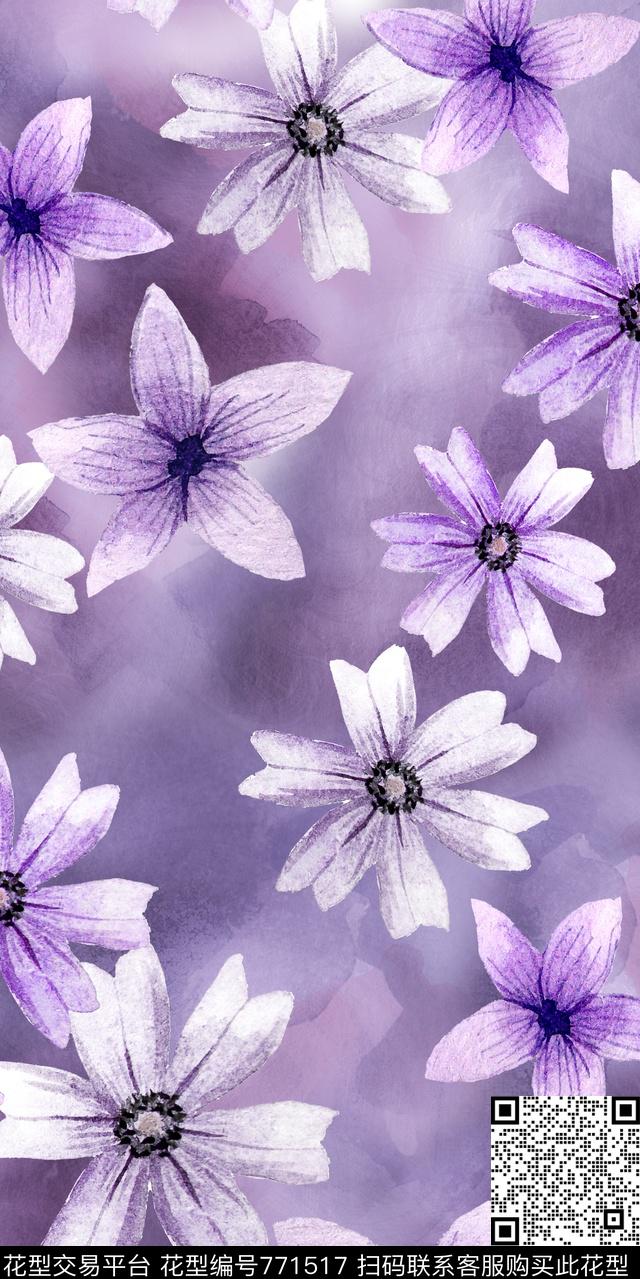 手绘花卉小碎花抽象花数码印花华亿平台下载（图片编号: 771517） - 瓦栏（Walan）