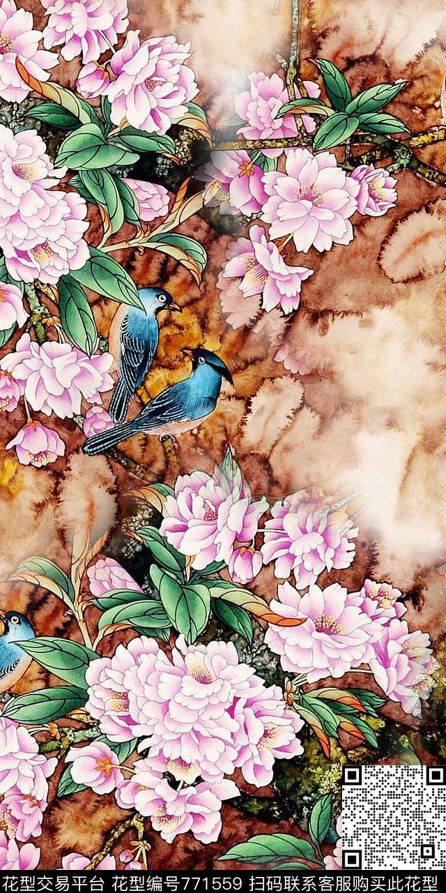 花朵数码印花手绘花朵数码印花华亿平台下载（图片编号: 771559） - 瓦栏（Walan）