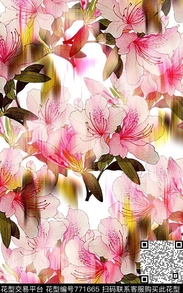 抽象彩绘纹理花卉数码印花时尚潮流女装裙子纹理花朵印花春夏清爽渐变彩绘印花数码印花华亿平台下载（图片编号: 771665） - 瓦栏（Walan）