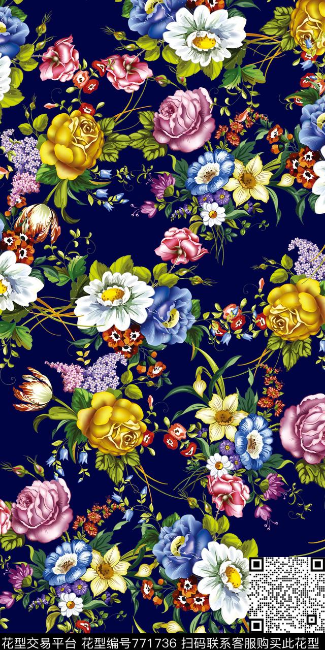 清爽抽象花卉数码印花华亿平台下载（图片编号: 771736） - 瓦栏（Walan）