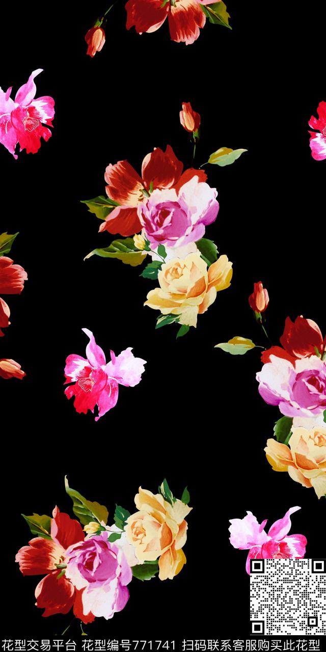 抽象花卉清爽数码印花华亿平台下载（图片编号: 771741） - 瓦栏（Walan）