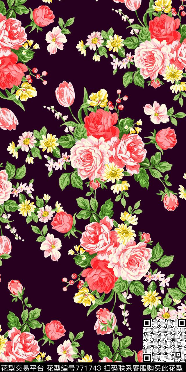 花卉清爽写实传统印花华亿平台下载（图片编号: 771743） - 瓦栏（Walan）