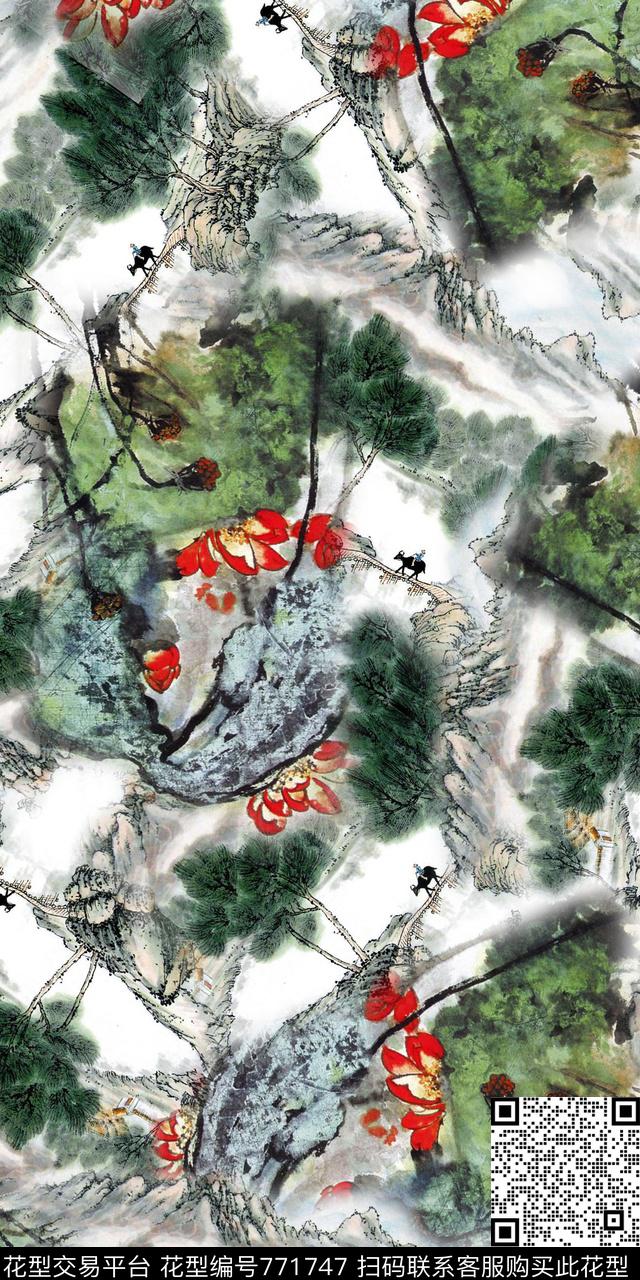 清爽中国风水墨数码印花华亿平台下载（图片编号: 771747） - 瓦栏（Walan）