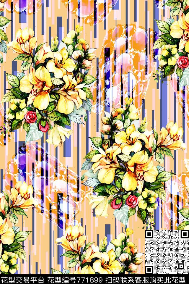 水彩花卉大花花卉数码印花华亿平台下载（图片编号: 771899） - 瓦栏（Walan）