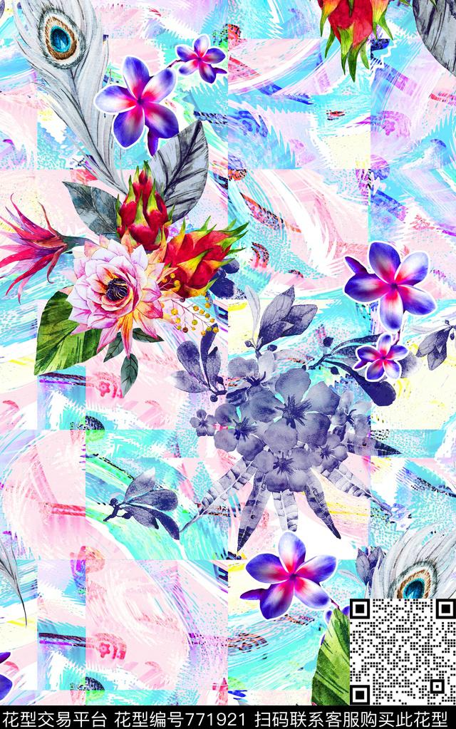 不规则几何大花花朵数码印花华亿平台下载（图片编号: 771921） - 瓦栏（Walan）