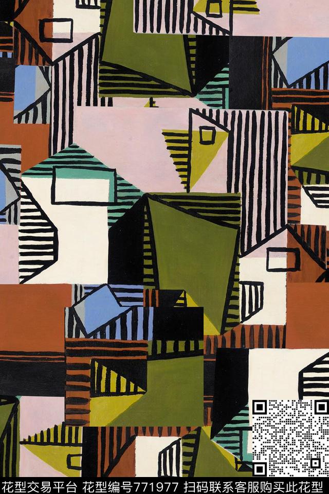 几何抽象油画数码印花华亿平台下载（图片编号: 771977） - 瓦栏（Walan）