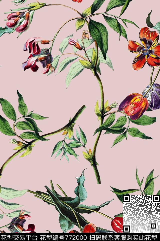 花朵花卉数码印花华亿平台下载（图片编号: 772000） - 瓦栏（Walan）