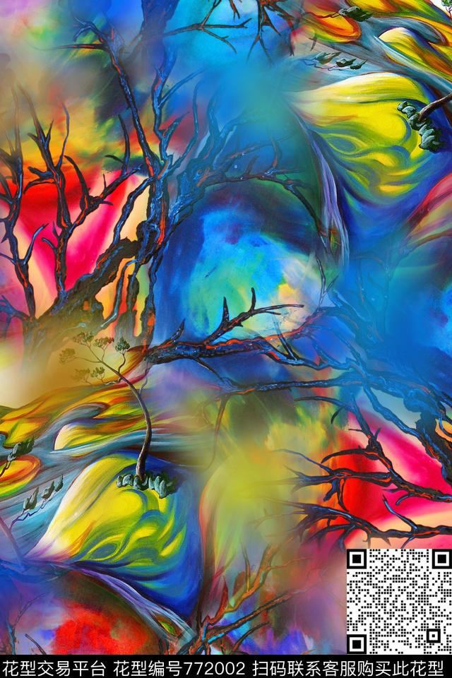 抽象几何拼接数码印花华亿平台下载（图片编号: 772002） - 瓦栏（Walan）