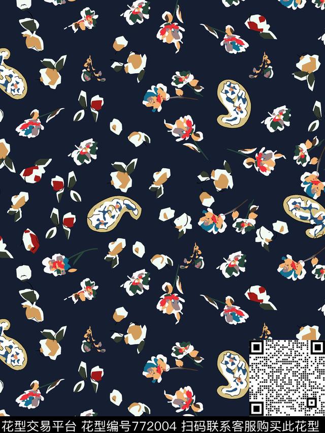 手绘花卉火腿花卉传统印花华亿平台下载（图片编号: 772004） - 瓦栏（Walan）