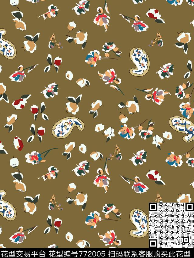 手绘花卉火腿花卉传统印花华亿平台下载（图片编号: 772005） - 瓦栏（Walan）