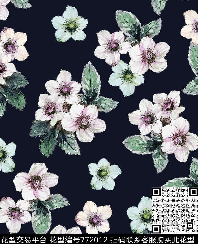 水彩花卉手绘数码印花华亿平台下载（图片编号: 772012） - 瓦栏（Walan）