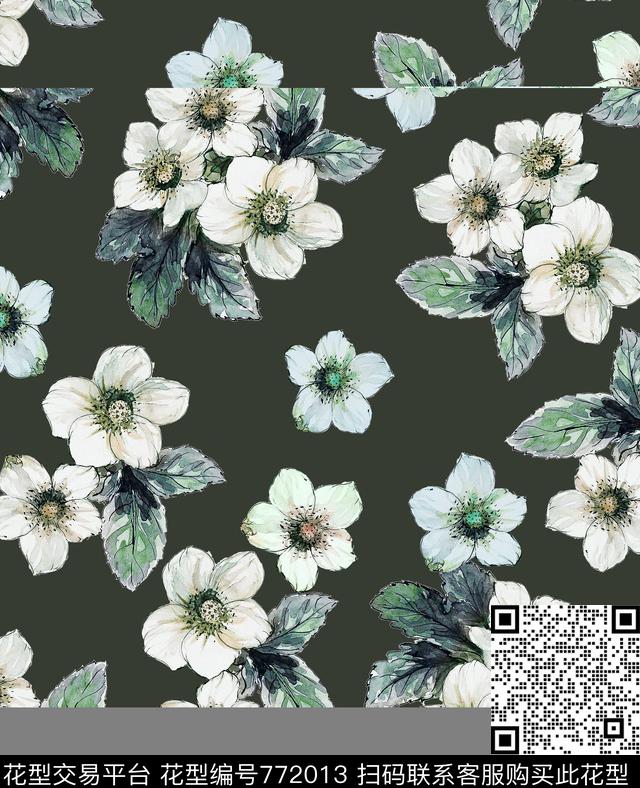 水彩花卉手绘数码印花华亿平台下载（图片编号: 772013） - 瓦栏（Walan）