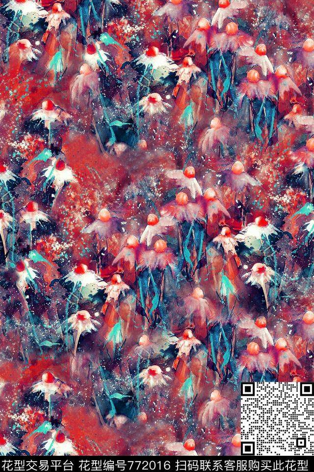 小碎花油画花卉数码印花华亿平台下载（图片编号: 772016） - 瓦栏（Walan）