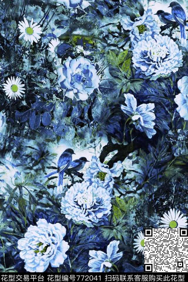 花朵油画花卉数码印花华亿平台下载（图片编号: 772041） - 瓦栏（Walan）