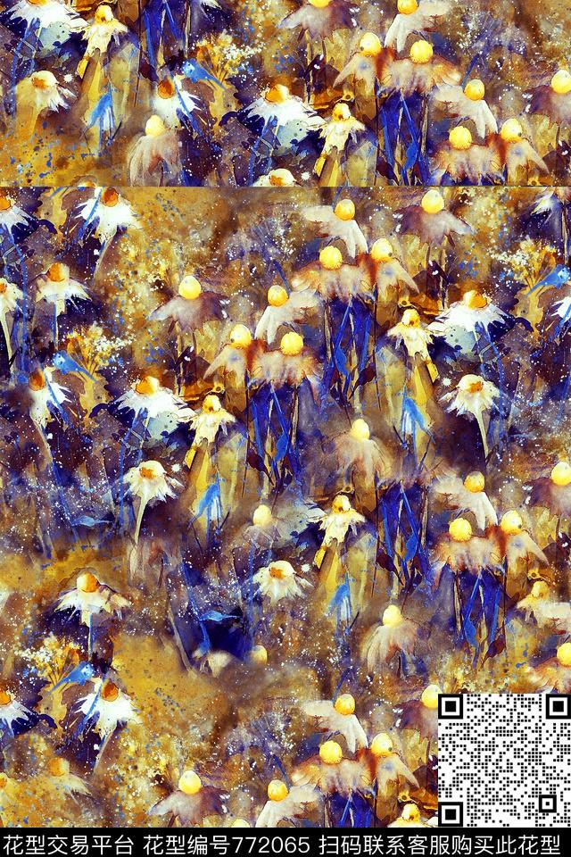 小碎花油画花卉数码印花华亿平台下载（图片编号: 772065） - 瓦栏（Walan）